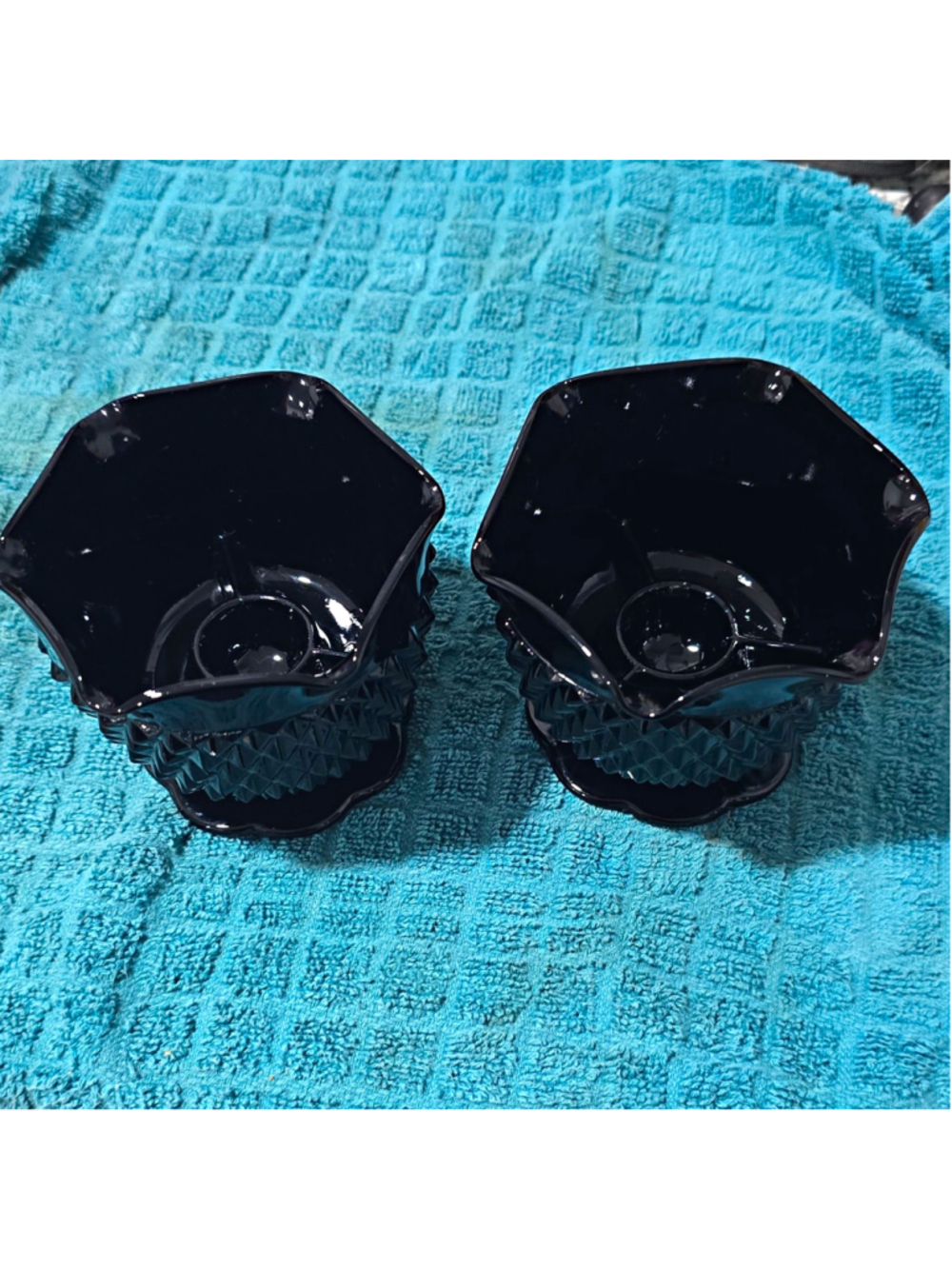 Set Of Vintage 1970's Indiana Glass Tiara Candle Holders "Cameo Black"